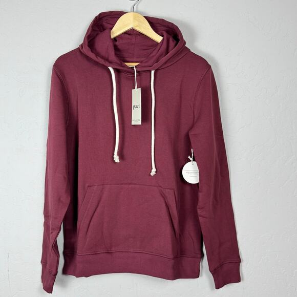 PACT One For All Unisex Hoodie 100% Organic Cotton Raisin Crimson Size Small NWT - Picture 1 of 11